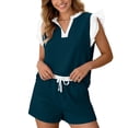 thumbnail image 5 of Womens Shorts Sets for Causal Summer Two Piece Tracksuit Lounge Wear Sets Crew Neck Shirt and Beach Shorts with Pockets Gym Airport Yoga Outfit Green S, 5 of 7