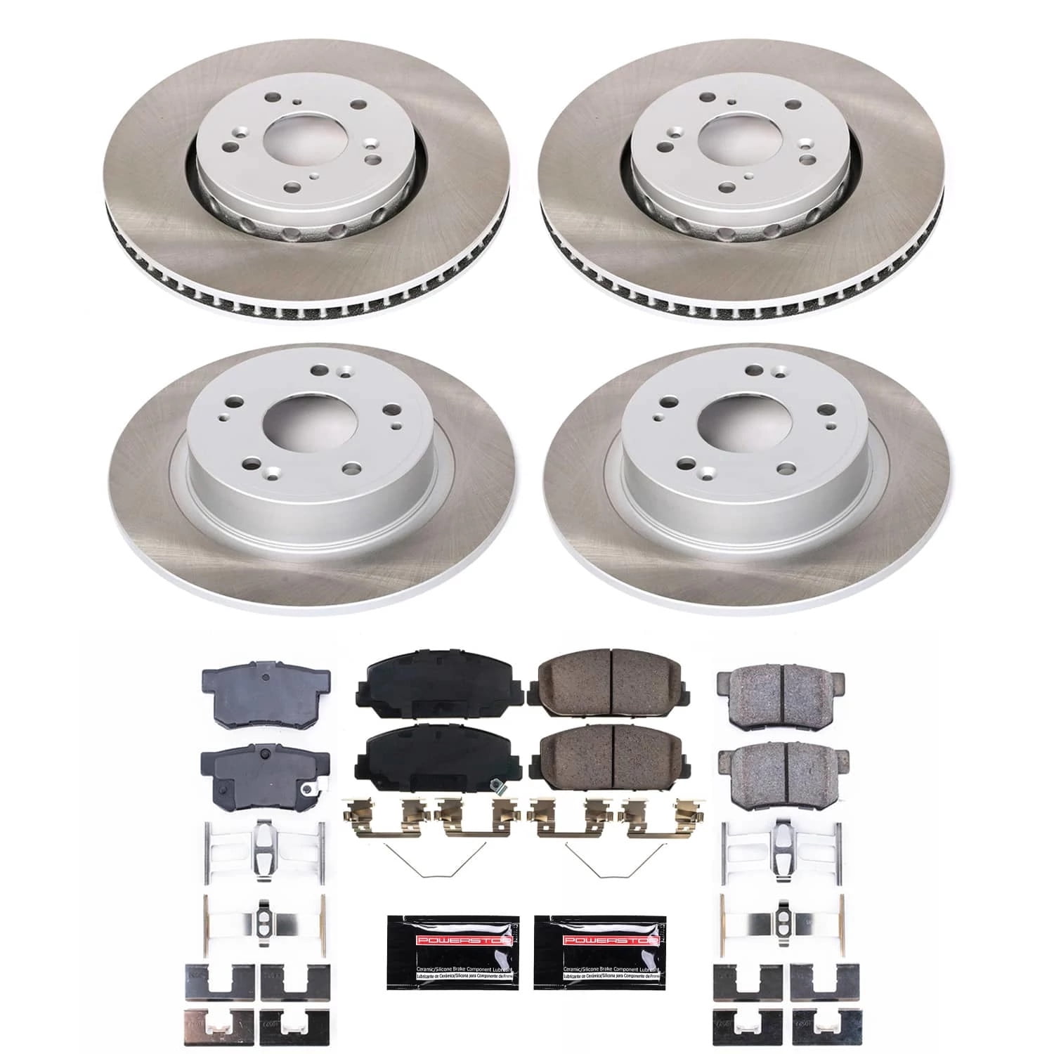 PowerStop Front and Rear Semi-Coated Rotor and Low-Dust Ceramic Brake Pad Kit SC7283