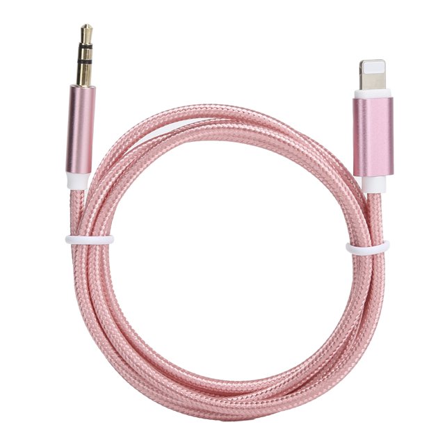 Cable auxiliar para automóvil para IOS 12 Audio AUX de 3,5 mm para adaptador de interfaz IOS Cable trenzado de nailon Rosa