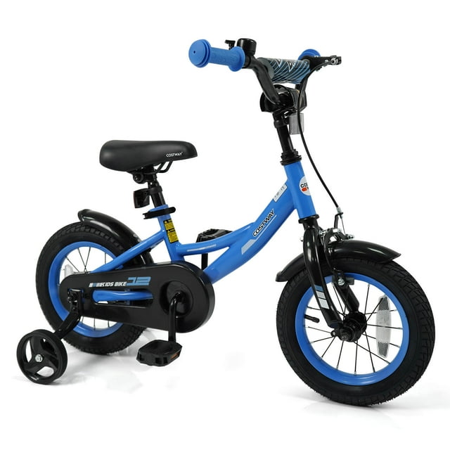 Costway Vélo pour Enfants de 12 Pouces avec Roues Stabilisatrices, Freins Doubles, Hauteur de Selle et de Guidon Ajustable