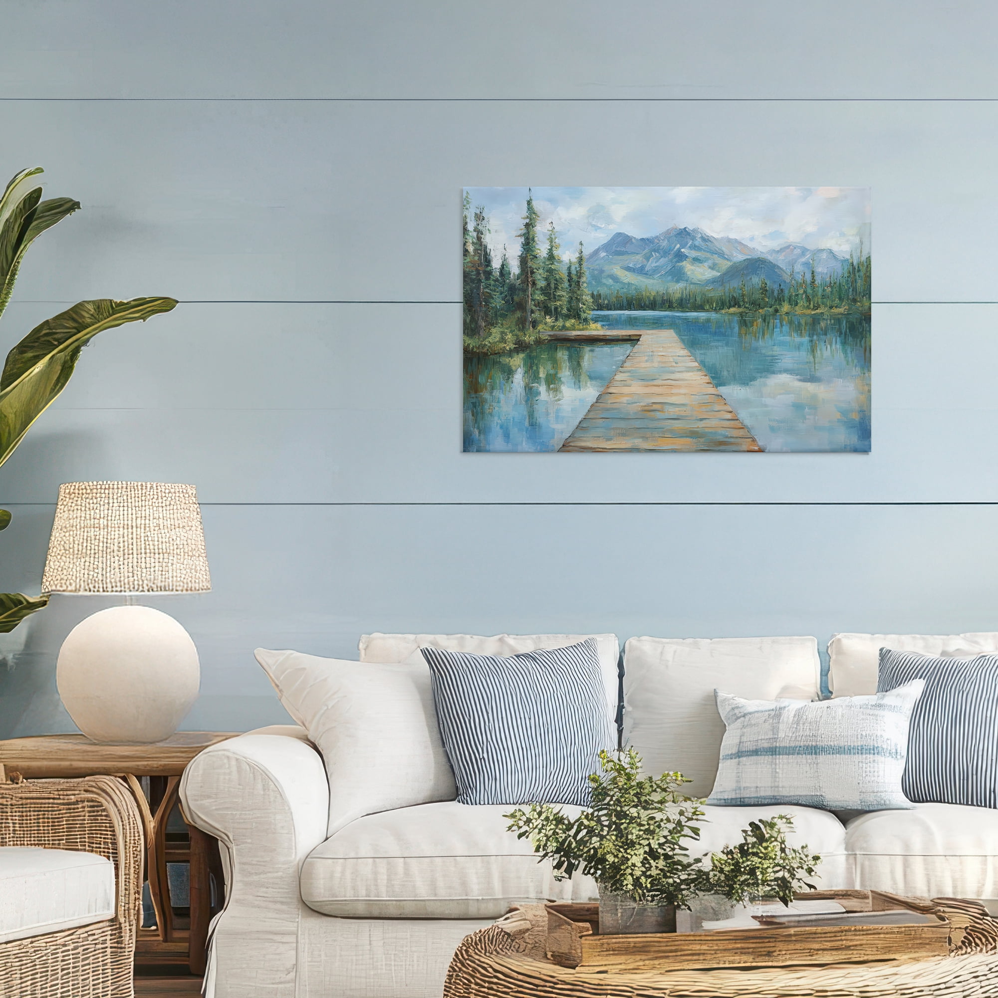 Stupell Industries Peaceful Lake Dock in the Mountains Canvas Wall Art, design by Petal Prints Design