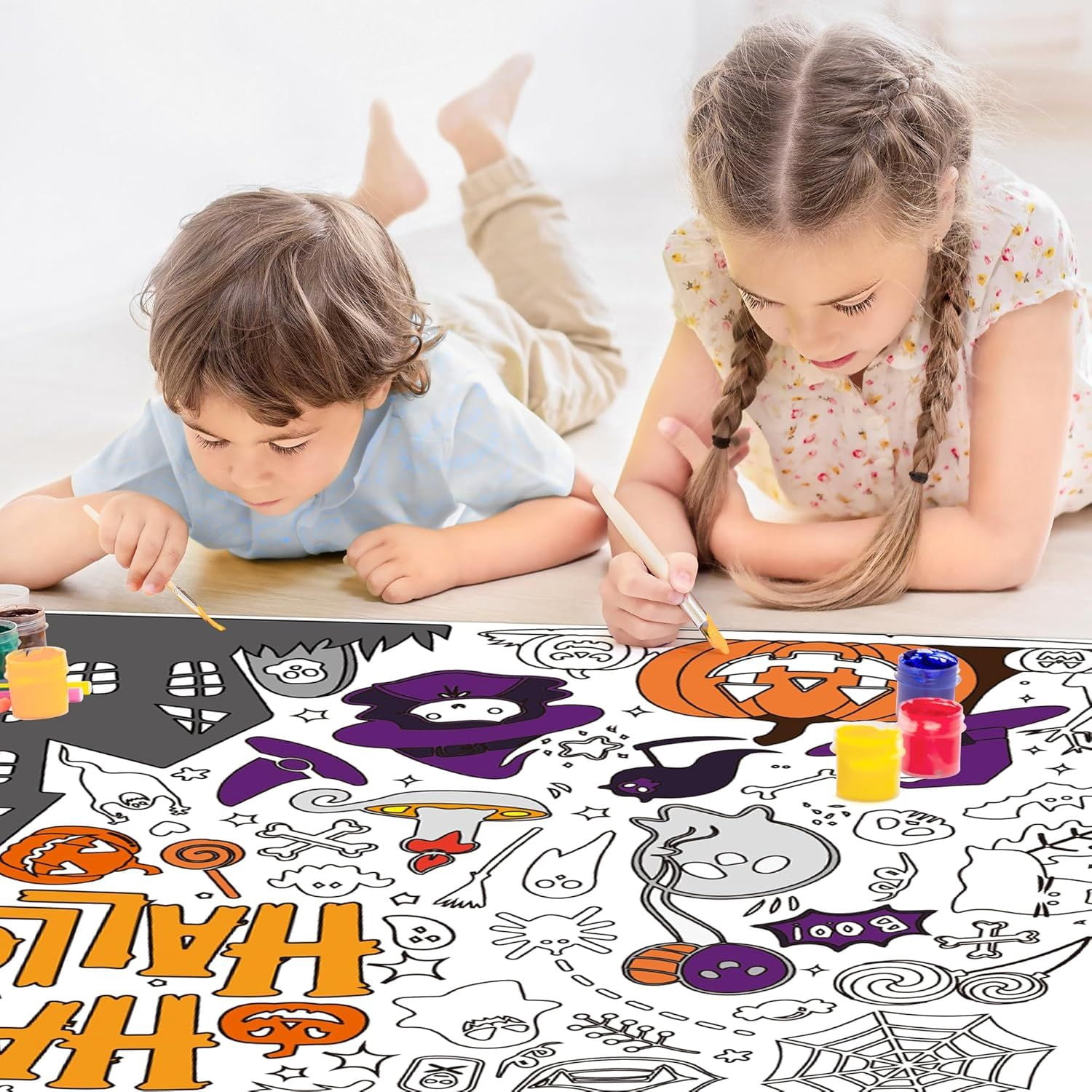 Halloween Crafts for Kids, Giant Coloring Tablecloth/Poster, Halloween Party Decorations Favors Supplies for Kids Gifts Activities Games Toys Banner