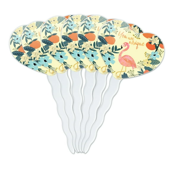 You are Unique Flowers Flamingo Heart Love Cupcake Picks Toppers Decoration Set of 6