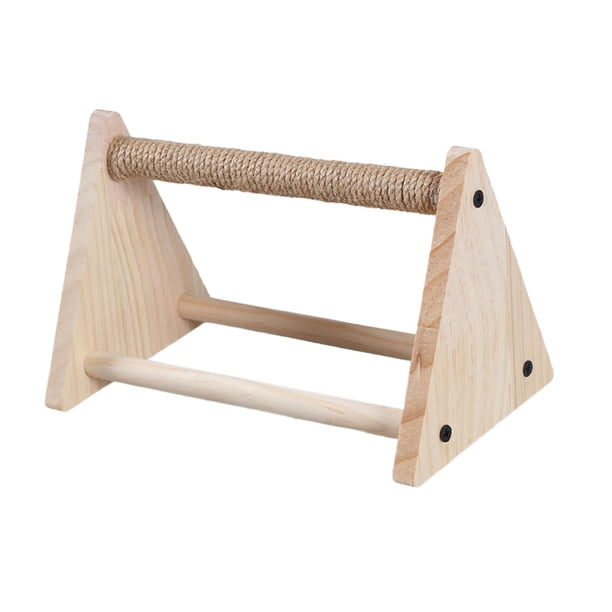 Soporte de madera para loros, triángulo de ejercicio, juguete interactivo para masticar, palo de pie Caqui claro