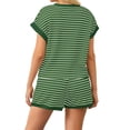 thumbnail image 7 of CIENVNSTG Two Piece Sets for Women Summer Round Neck Stripe Knit Short Sleeve Tee Shirts Shorts Casual Street Style Loungewear Shorts Sets Green XL, 7 of 7
