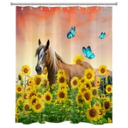 HVEST Horse Shower Curtain Sunflower and Butterfly Bathroom Shower Curtain with Hooks Rural Polyester Waterproof Fabric Bath Decor Accessories,60x72 Inches