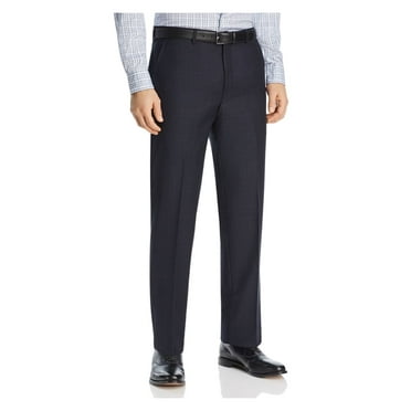 MICHAEL KORS Mens Navy Flat Front, Straight Leg Windowpane Plaid Classic Fit Pants 33W X 32L