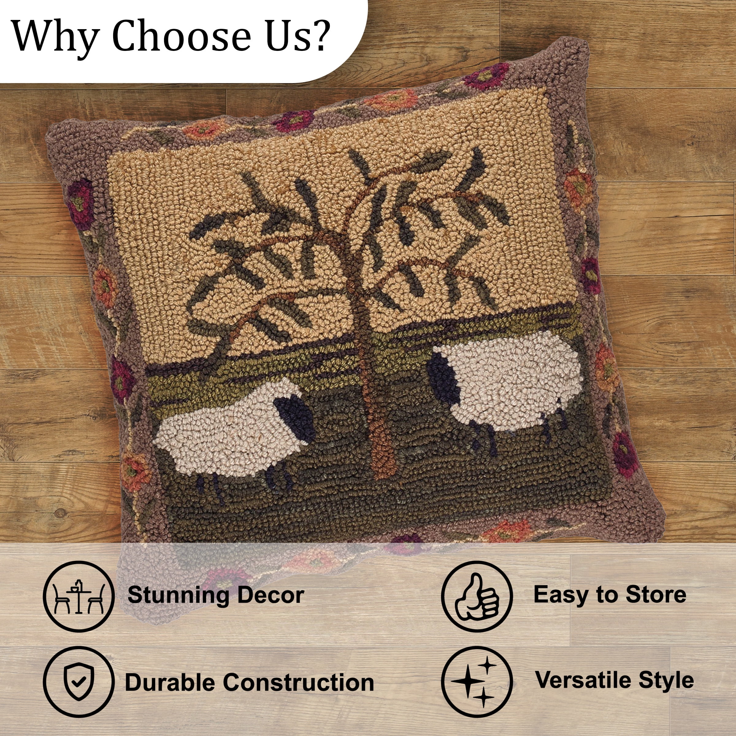 Park Designs Willow & Sheep hooked 18 Pillow Cover