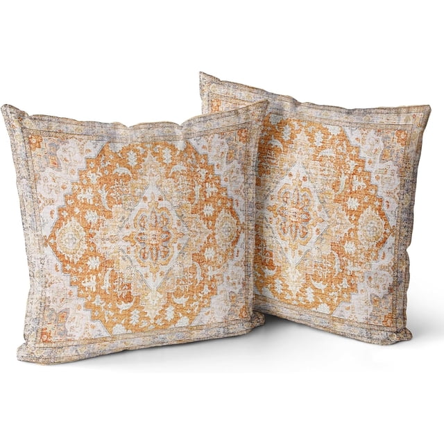 Yellow Boho Throw Pillow Covers Set of 2 Monaco Rug Carpet Double Sided Pattern Cotton Soft Pillow Case Cushion Cover Pillowcase for Garden Couch Sofa Bed Decorative 20x20 inch