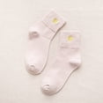 thumbnail image 2 of Daznico Socks for Women - Women Solid Gold Love Short Socks Embroidered Cotton Socks Mid Calf Socks, 2 of 3