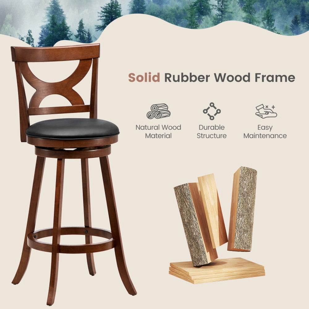 Demi Bonn 29" Set of 2 Swivel Bar Stools with Soft Cushion and Elegant Hollow Backrest, Modern Kitchen Dining Chair, Brown