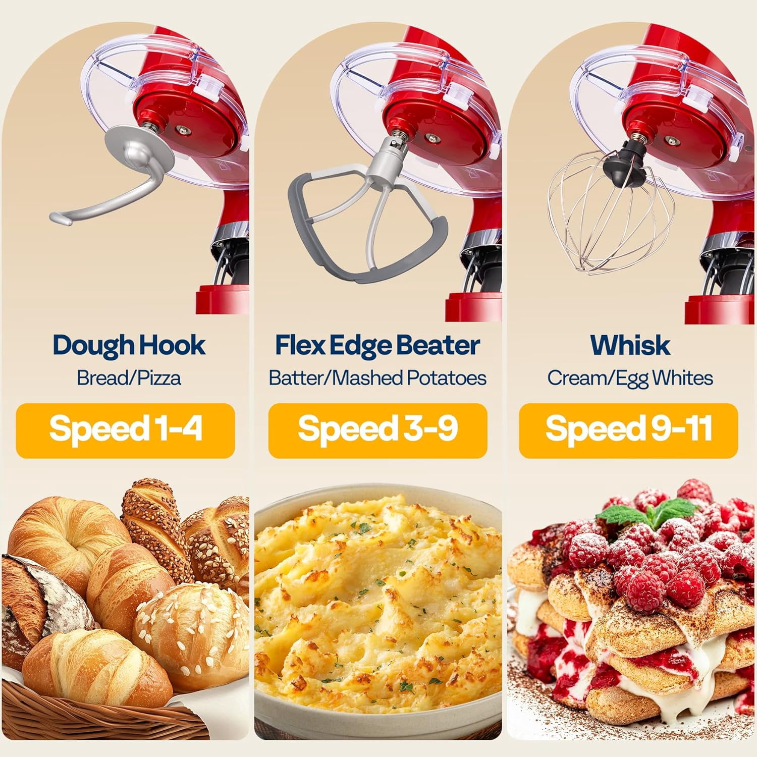 SPECSTAR Stand Mixer with Fermentation, One-Touch Presets Electric Dough Mixer with 6 Qt Bowl, Kitchen Standing Mixer for Baking, Cake with Flex Edge Beater, Bread Hook, Whisk, Red