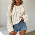 thumbnail image 2 of CAIXIA Fall Sweaters For Women Solid Button Detail Short Long Sleeve Pullover Tops Basic Clothes Loose Shirts Daily Work Outfits Fall Winter Clothes,Beige, 2 of 6