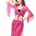 thumbnail image 6 of Qulqfy Tie Front Bolero Shrug Women Flare Sleeve Lace Sheer Flowy Latin Dance Cardigans Pink Tops for Women, 6 of 7