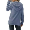 thumbnail image 5 of BadPiggies Women Hoodies Waffle Knit Sweater V Neck Drawstring Button Oversized Pullover Tops Casual Long Sleeve Shirts (2XL, Blue), 5 of 8