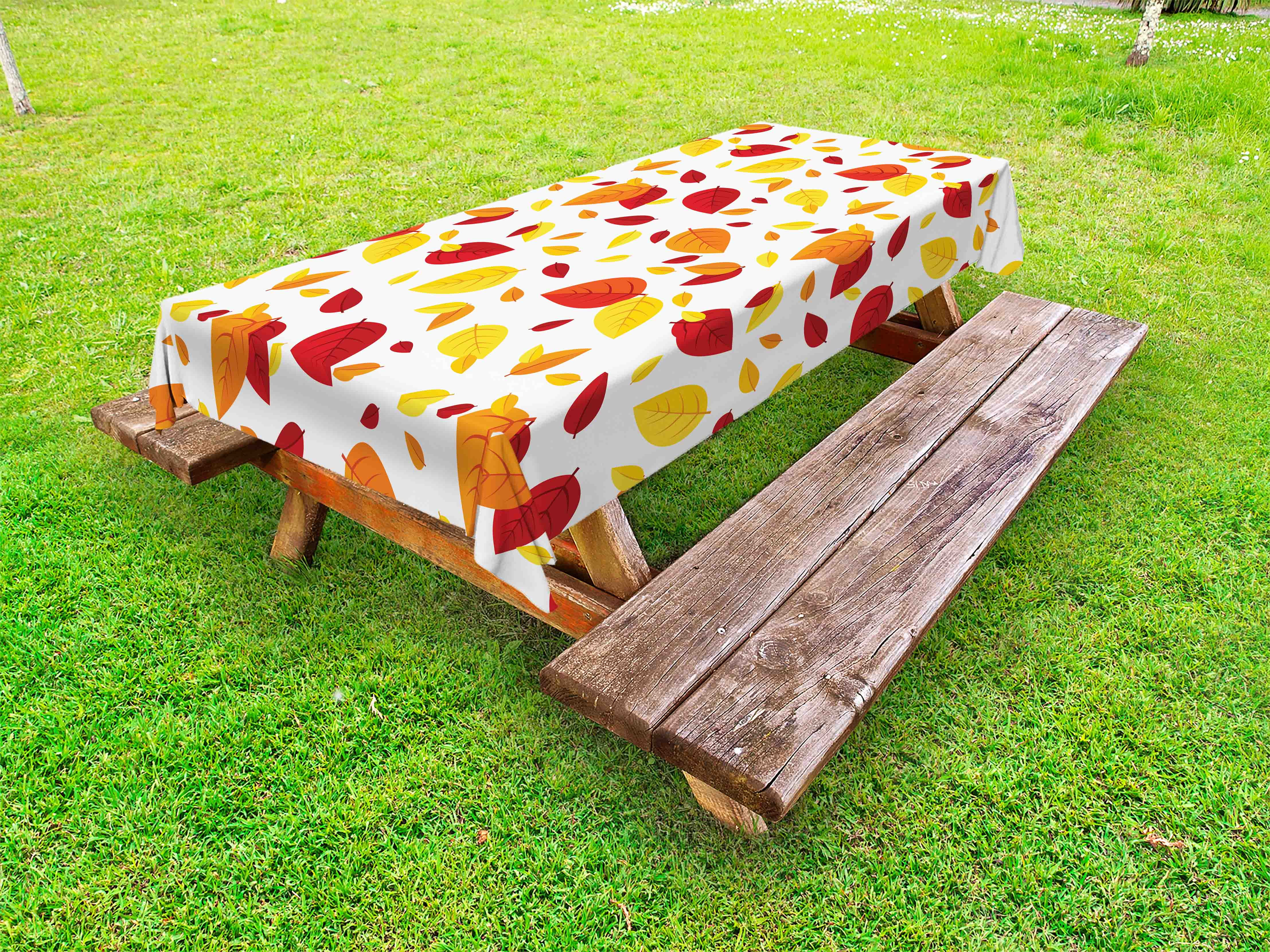 Leaf Outdoor Tablecloth, Colorful Fall Autumn Leaves on White Background Seasonal Design Modern