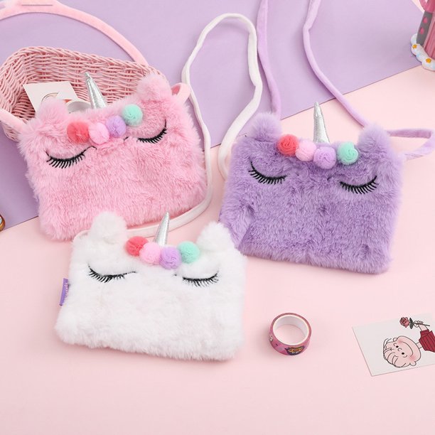 New Unicorn Plush Toys Purse Bag Girl Preppy Style Plush Crossbody Bag for Phone Square Rainbow Purse Women Handbag Wallet ToyPinkChina He Qiyong unisex