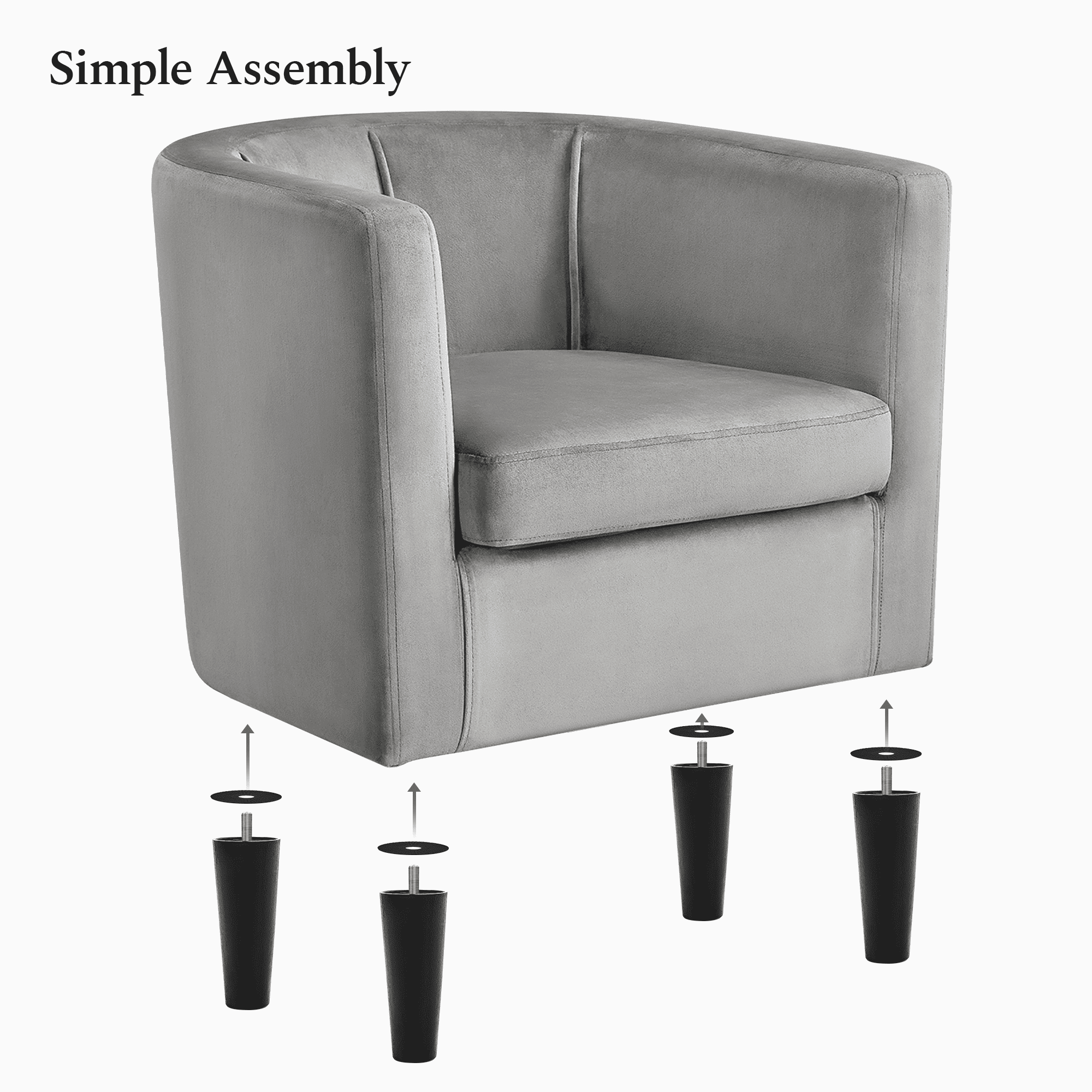 Renwick Upholstered Barrel Shaped Accent Chair with Curved Backrest for Livingroom, Gray Velvet