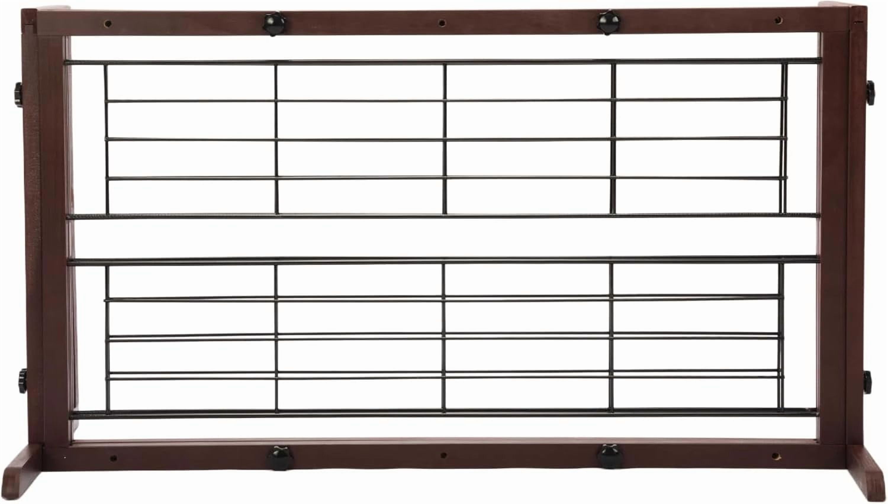 PUPIX Adjustable Wooden Pet Gate for Dogs Indoor Freestanding Dog Gate Fence for Doorways Stairs Hallways Expandable Solid Wood Dog Barrier 38 to 71 Inches Deep Brown