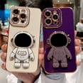 thumbnail image 6 of Compatible with iPhone 14 PRO MAX 5g 6D Plating Cute Astronaut Hidden Stand Holder Phone Case with Gold Side Heart Pattern Camera Protection for Women Shockproof Kickstand Bumper (Purple), 6 of 6