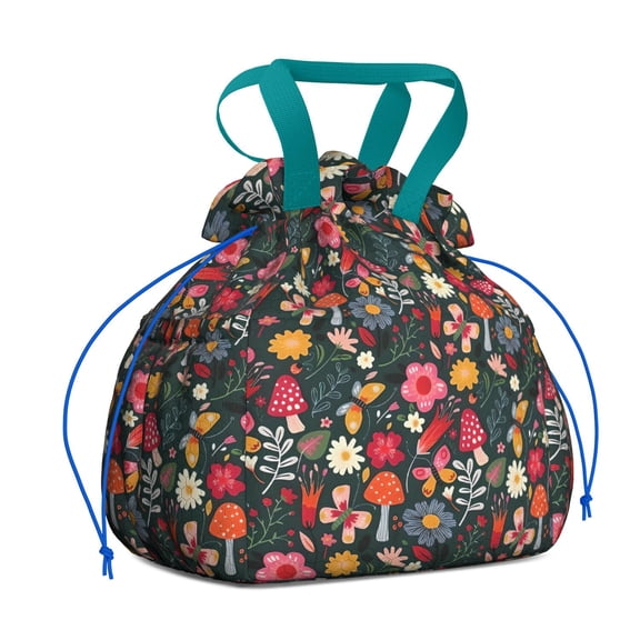 Pioneer Flower Floral Print Pattern Drawstring Lunch Bag Women - Drawstring Lunch Bag Insulated for Work Office - Stain-Resistant Large Lunchbags for Women with Multi-Pockets