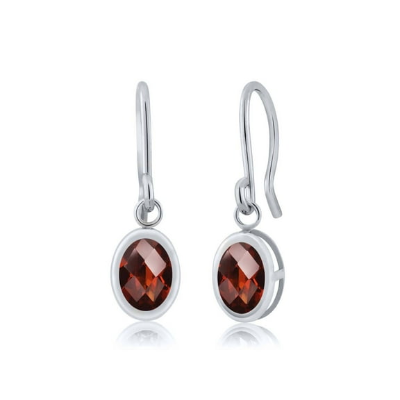 Gem Stone King 1.60 Ct Oval Checkerboard Red Garnet 925 Sterling Silver French Wire Earrings