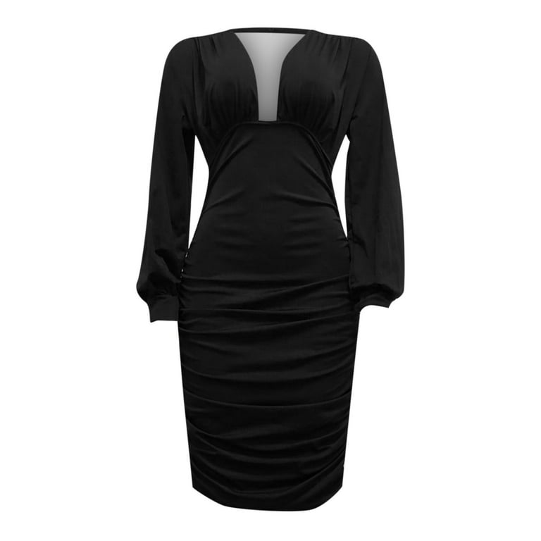  Women's Dress Surplice Neck Knot Side Sequin Dress (Color :  Black, Size : Large) : Clothing, Shoes & Jewelry