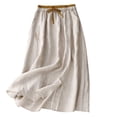 thumbnail image 2 of Junboys Women's Cotton Linen Midi Skirt - Elastic Waist Flowy Skirts for Women, Breathable Summer Skirt for Daily Wear & Travel,Champagne 2XL, 2 of 4