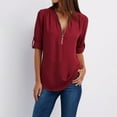 thumbnail image 2 of Baqcunre Womens Tops Button Women Ladies Clothing Loose Shirt Chiffon Zipper Long Sleeves Plus Size Tops Shirts for Women Going Out Tops for Women Tops for Women Trendy Wine L, 2 of 8