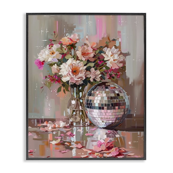 Stupell Industries Art Deco Disco Ball & Flowers Still Life Black Framed Giclee Art, 11 x 14, by Arlington Prints