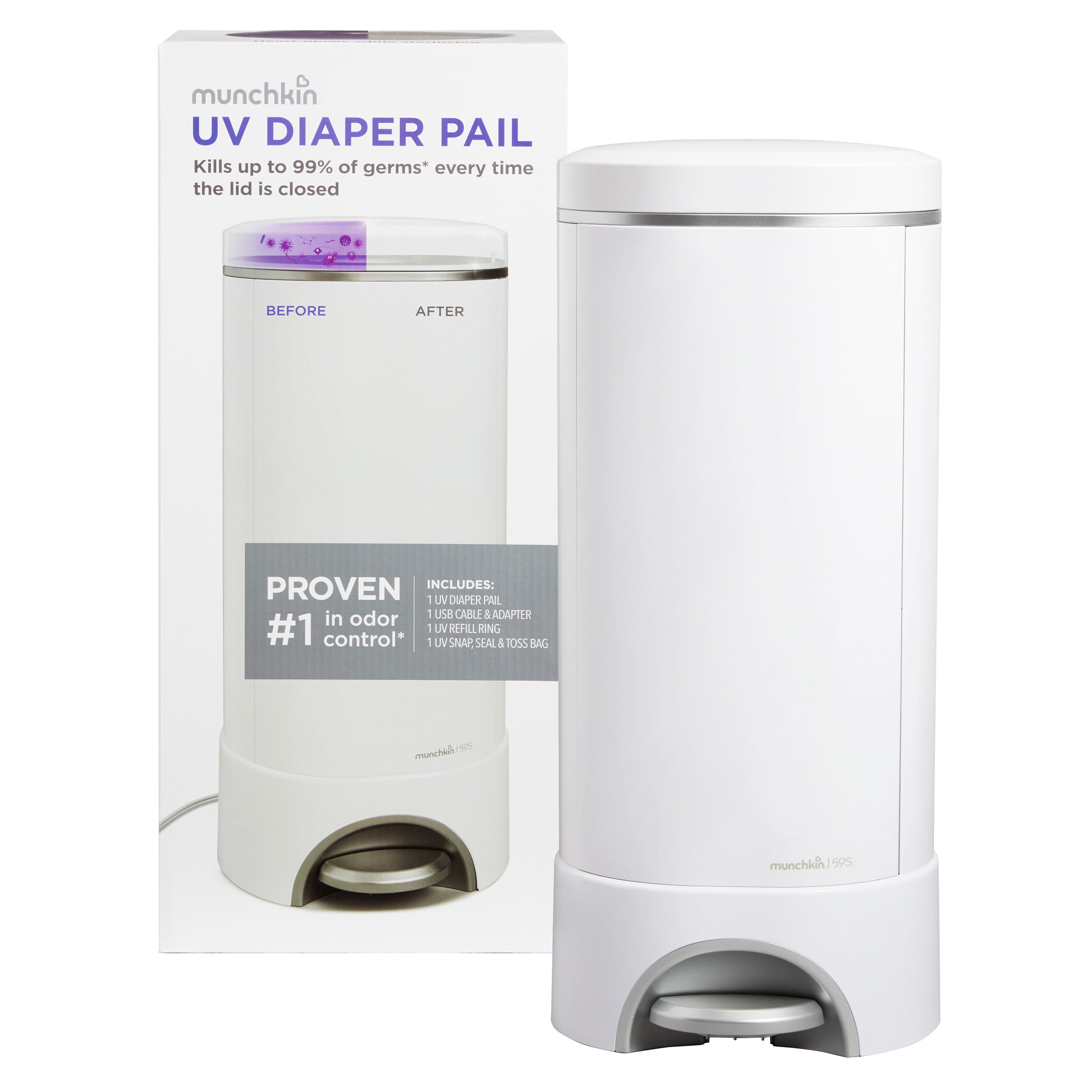 Munchkin UV Baby Diaper Pail, Odor Control, Nursery Essential for Newborns