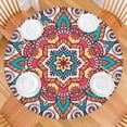 thumbnail image 2 of 44in Round Tablecloth with Elastic Edge, Waterproof Fitted Table Cover for 36-44" Tables, Floral Theme Polyester Reusable Table Cloths Wipe Clean for Picnic, Dining, Outdoor Use and Party Decor, 2 of 7