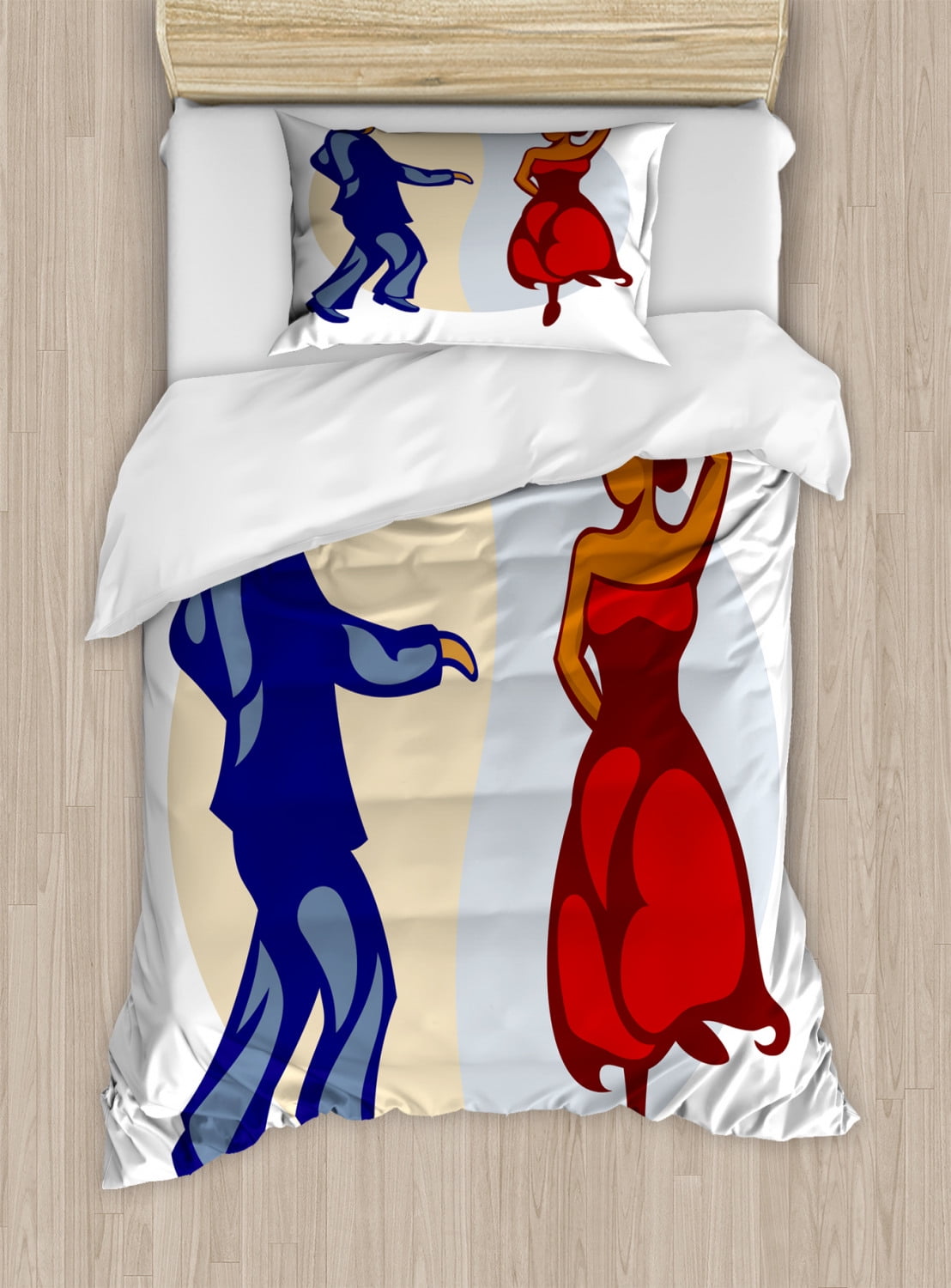 Spanish Duvet Cover Set Twin Size, Funky Dancers Couple Latin Flamenco