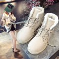 thumbnail image 3 of Botas cortas de mujer de invierno con punta redonda y cordones de algodón Botas de nieve planas para mujer con forro polar Botas cálidas para mujer, 3 of 6