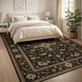 thumbnail image 3 of ODIKA 8'x10' Washable Area Rug Black Gold Floral Elegance with Ornate Borders Intricate Golden Florals on Base for King Size Bedroom Under Bed, Master Suite, Non-Shedding, Easy Care, 3 of 7