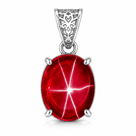 Natural Red Ruby Star 925 Sterling Silver Oval Gem Pendant, 23 Carat