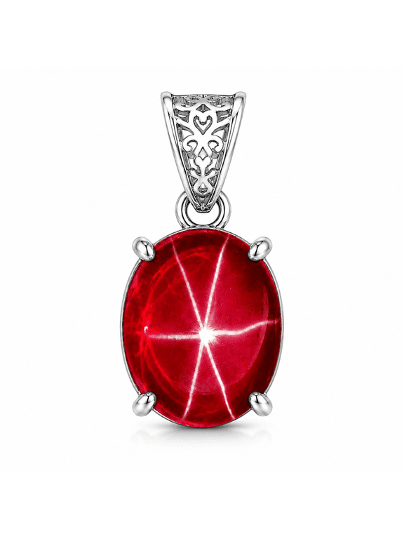 Natural Red Ruby Star 925 Sterling Silver Oval Gem Pendant, 23 Carat