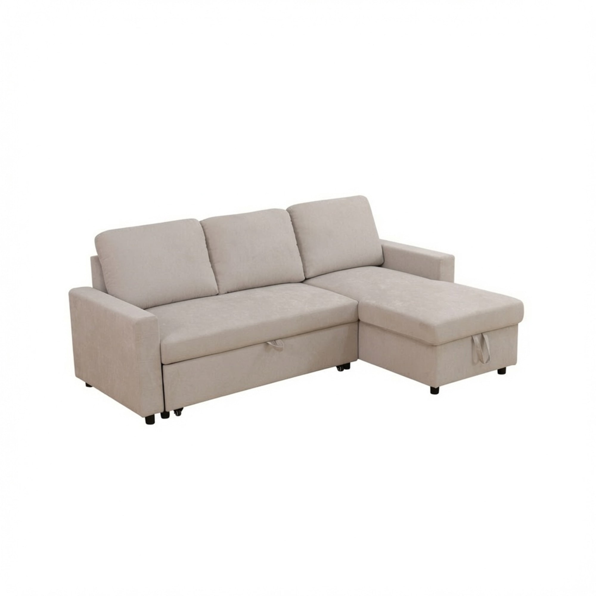 TiramisuBest L-Shaped Convertible Sofa Bed with Reversible & Storage Chaise,84"W Fluffy Flannel Sectional Sleeper for Living Room,Gray White
