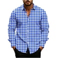thumbnail image 2 of Gamivast Men's Gingham Shirt Button Down Long Sleeve Collared Regular Fit Checkered Casual Shirt for Office Work Travel Weekend and Everyday Wear Blue XXL, 2 of 5