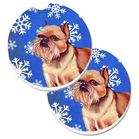 

Brussels Griffon Winter Snowflakes Holiday Set of 2 Cup Holder Car Coaster