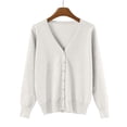thumbnail image 5 of Domzest Button Front Cardigan for Women Lightweight Long Sleeve V Neck Knitwear Soft Basic Knit Cardigan Sweater White S, 5 of 6