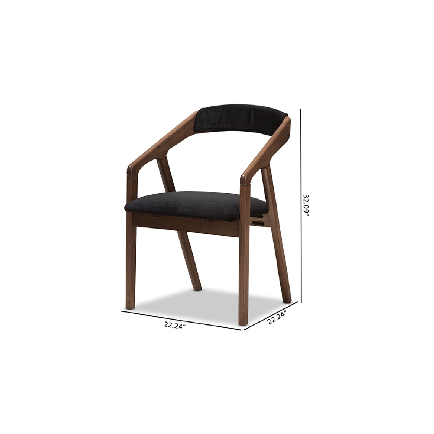 Baxton Studio Wendy Mid-Century Modern Black Velvet and Walnut Medium Brown Wood Finishing Dining Chair (Set of 2)