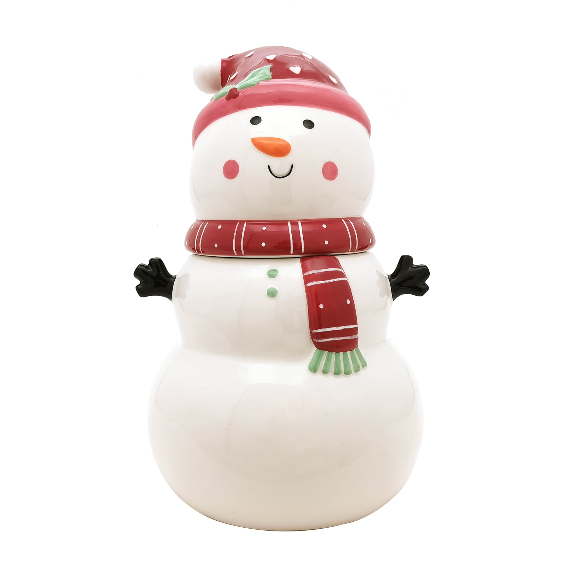 Holiday Time White Snowman Treat Cookie Jar, Earthenware Ceramic, Decoration