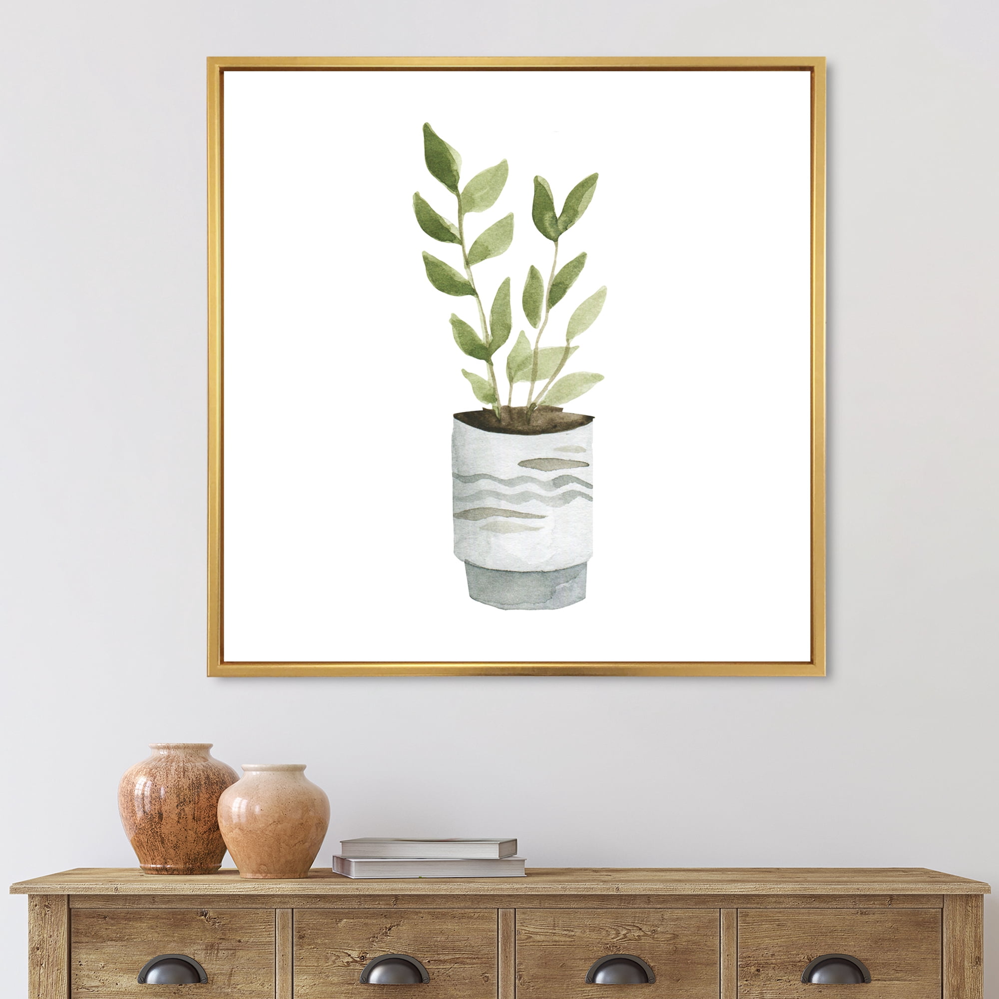 Designart 'Indoor Green Home House Plants in Pots II' Traditional Framed Canvas Wall Art Print