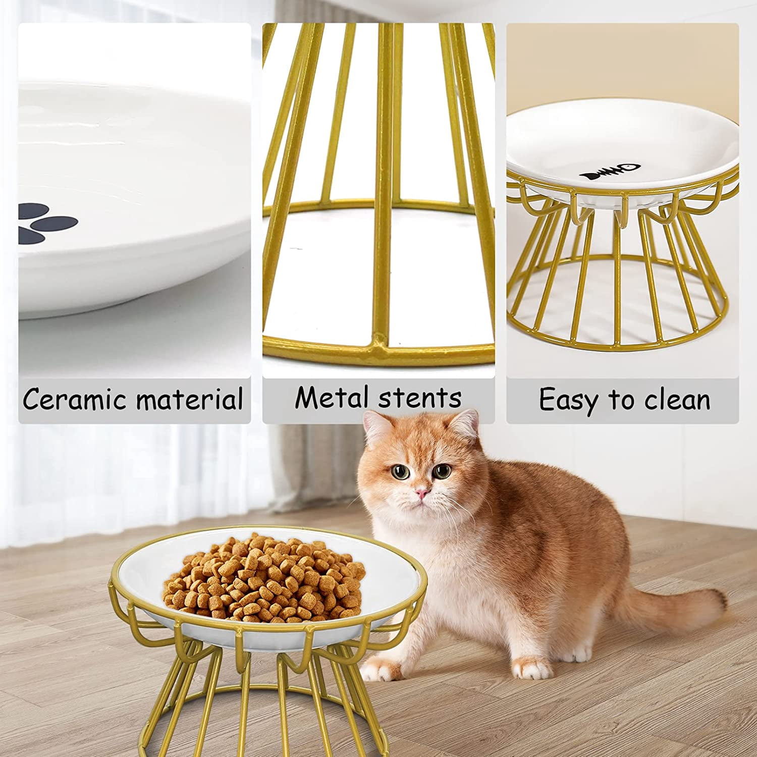 Elevated Cat Plate Set, Whisker Friendly Anti Vomit Cat Plate with Metal Stand, Shallow Ceramic Raised Cat Plate for Food, Anti Slip Feeding Station Cat Bowls for Indoor Cats - type:style4
