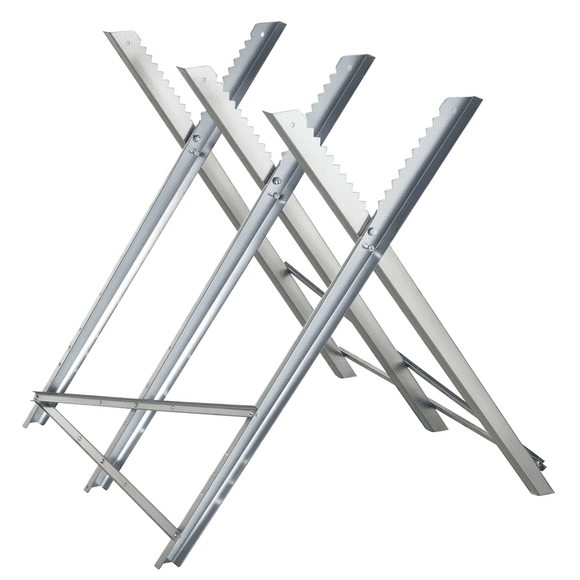Silver Steel Sawhorse - Adjustable Folding Cutting Stand - 32.8" x 32.8" - 220lb Capacity - Workshop & DIY Work Support