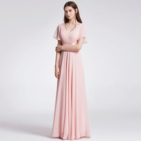 Ever-Pretty Womens Formal Evening Floor-Length Short Sleeve Mother of the Bride Maxi Dresses for Women 09890 Pink US4