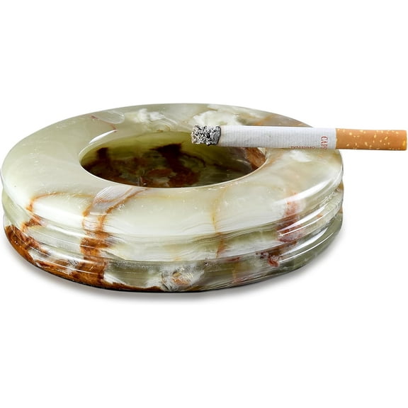 Onyx Marble Ashtray Handmade for Indoor and Outdoor, Round Cigarettes Ash Tray Smoking Accessory for Home Office Hotel Decor