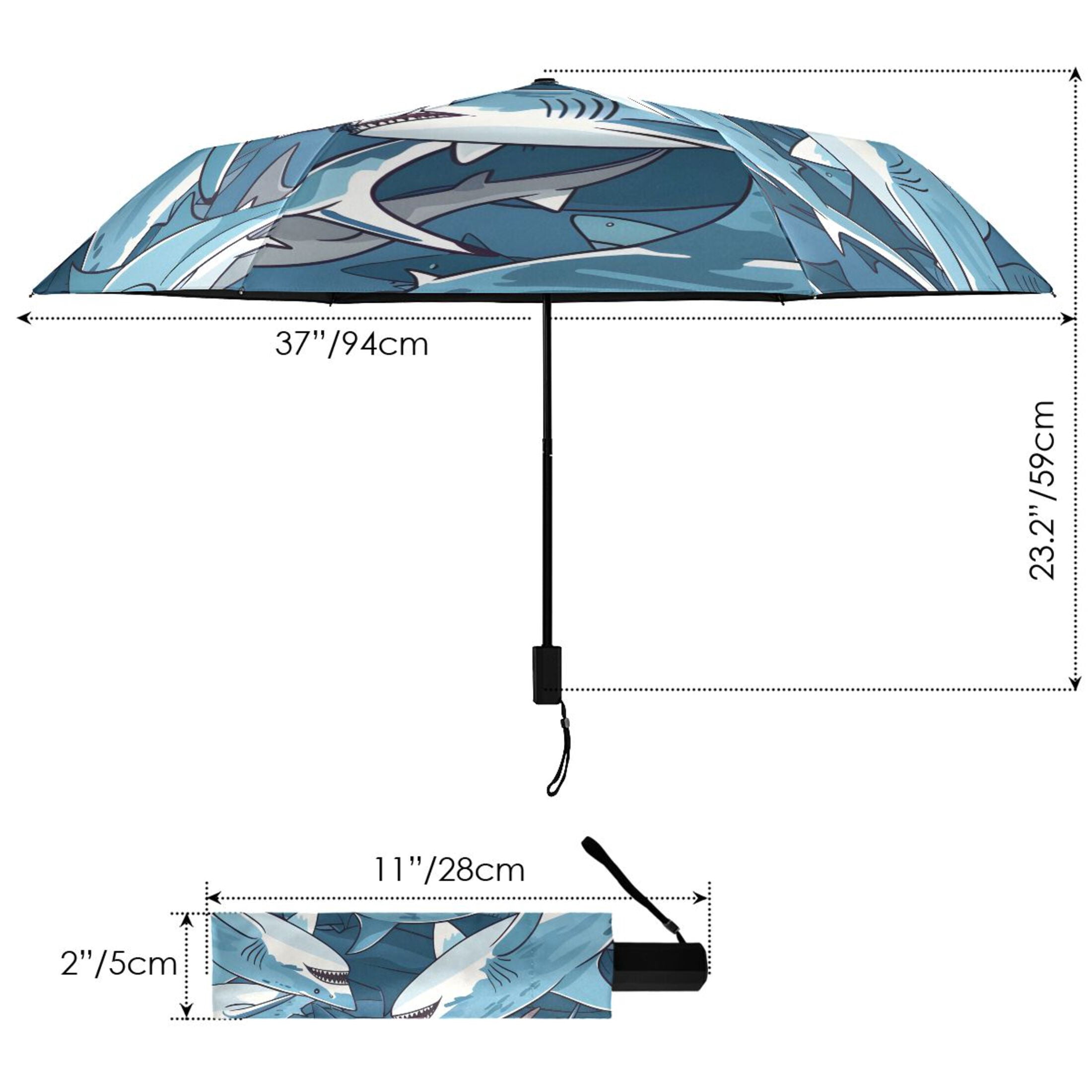 ALAZA Many Sharks UPF 50+ Compact Folding Umbrella for Rain Travel Umbrella Packable