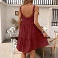 thumbnail image 5 of ClodeEU Women's Summer V Neck Spaghetti Strap Ruched Ruffle Hem Mini Dress,Solid Color Loose Fit Casual Flowy Sundress Red,Women's Plus S, 5 of 7